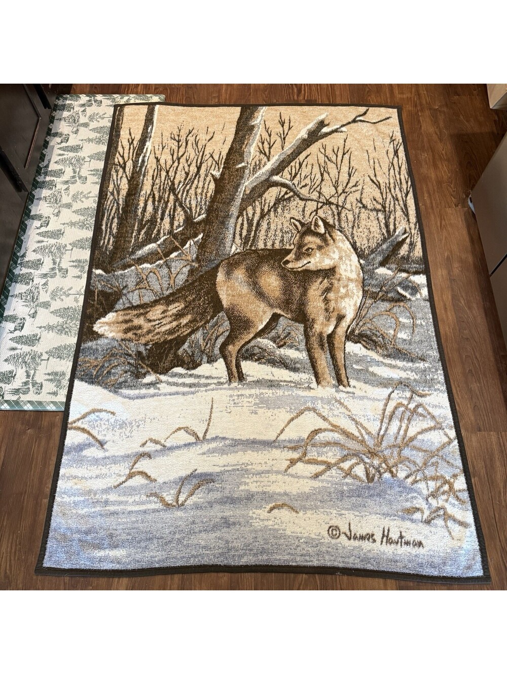 Vintage 90s RARE Biederlack James Hautman Red Fox Nature Blanket USA 76x51